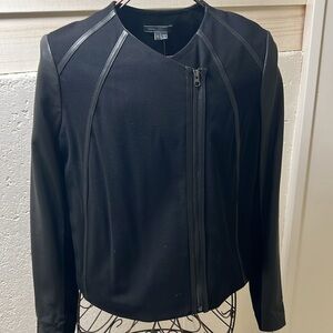 Black Mixed Media- Leather & Fabric Zip Jacket - NWT